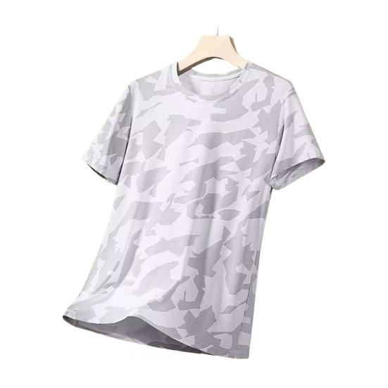 Summer Men T-shirt Round Neck Short Sleeves Thin Quick-drying Loose Camouflage Print Pullover Mid Length Casual Daily Wear Sport Travel Top