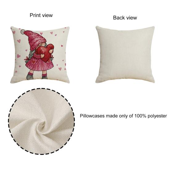 Valentine's Day Pillowcase Cute Love Heart Gnome Doll Pattern Red & White Color Sofa Cushion Cover Bedroom Car Square Pillow Shams Bedding Supplies