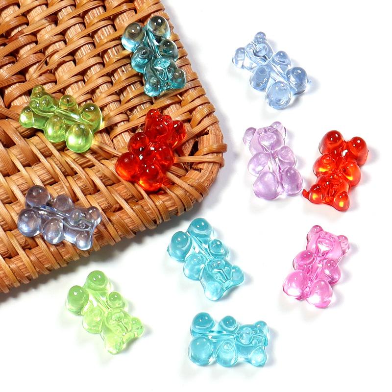 50pcs/Lot Colorful Acrylic Gummy Bear Pendant Cartoon Colorful Animal Necklace For DIY Women&Girl Fashion Daily Jewelry Gifts