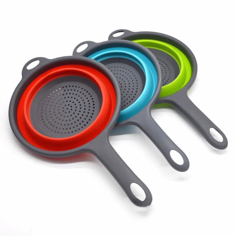 Collapsible Design Silicone Colander With Handle Kitchen Colander For Draining Fruit