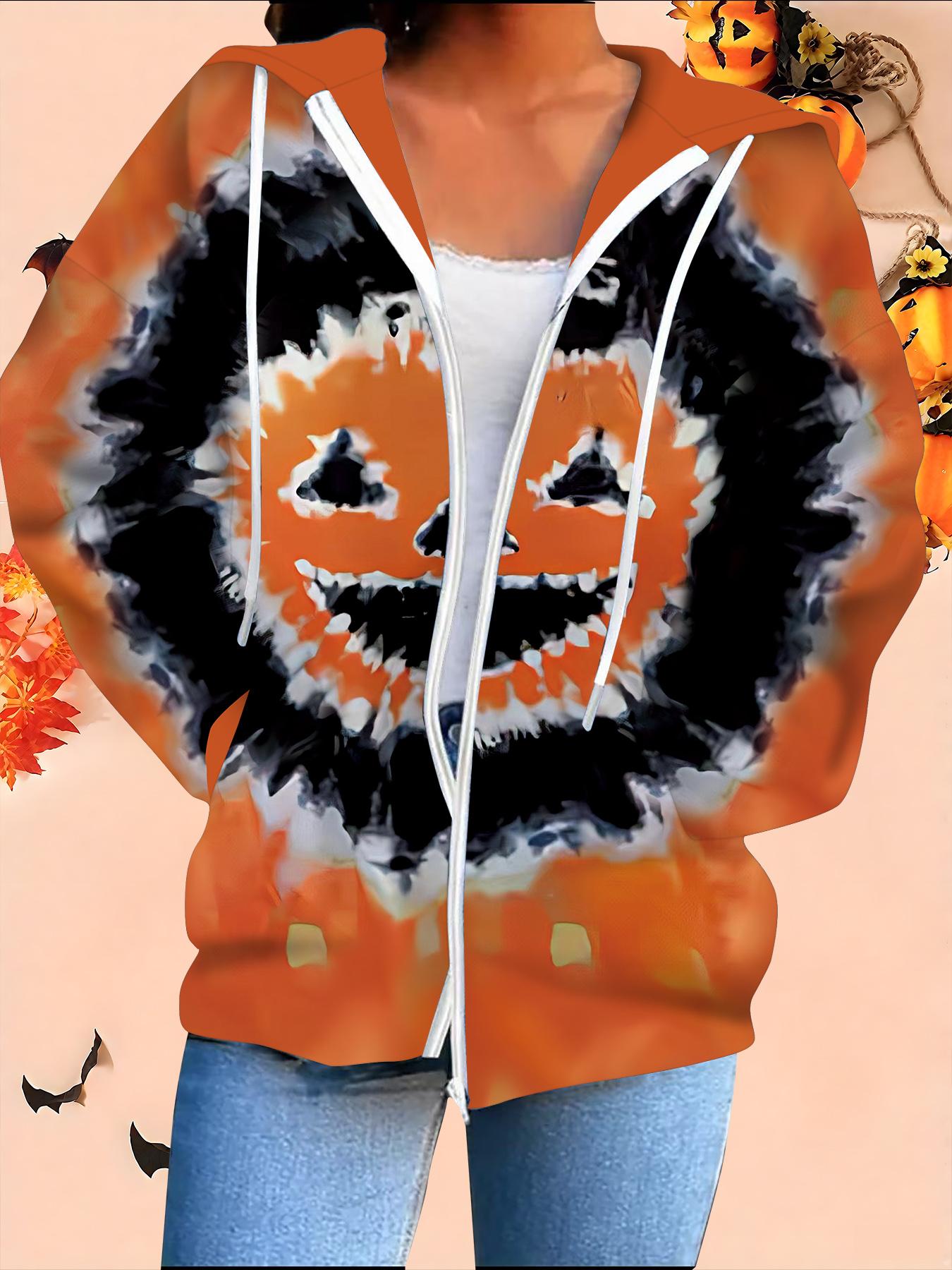 

Хэллоуин Кардиган с капюшоном 3D-принт Большой размер Осень Зима Ретро 1XL оранжевый