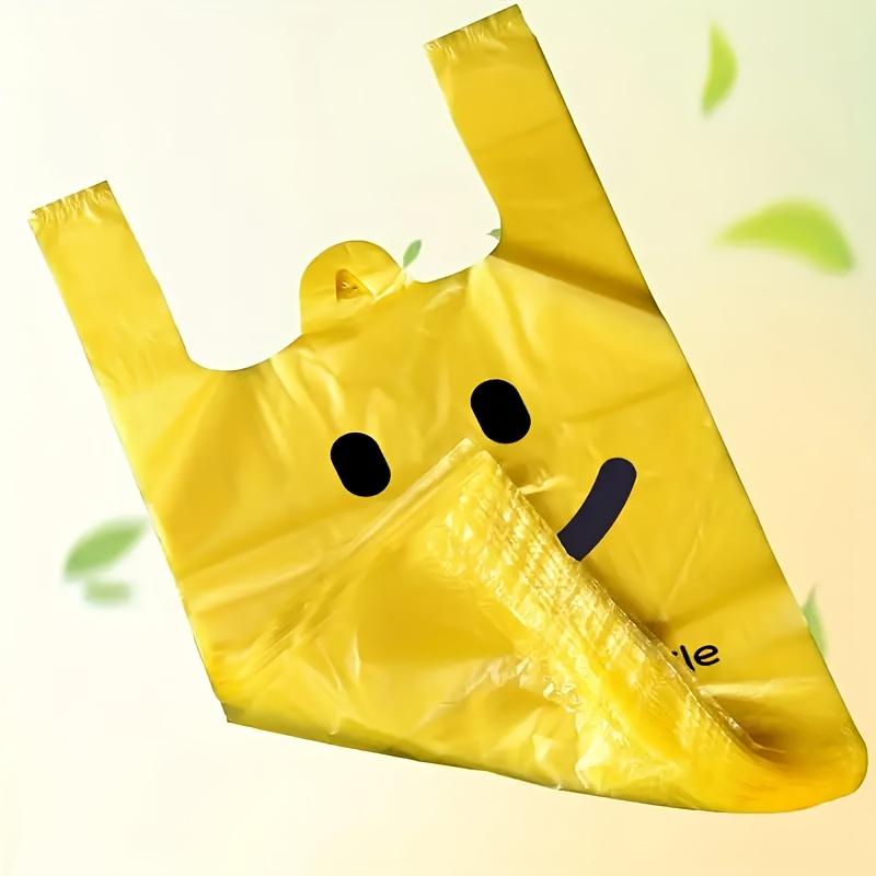 Gelbes Smiley Einkaufstaschen Robuste Plastik Tragetaschen mit minimalistischem Design Ideal für Firmen-, Event- und Mode-Einzelhandelsverpackung Geschenktüten