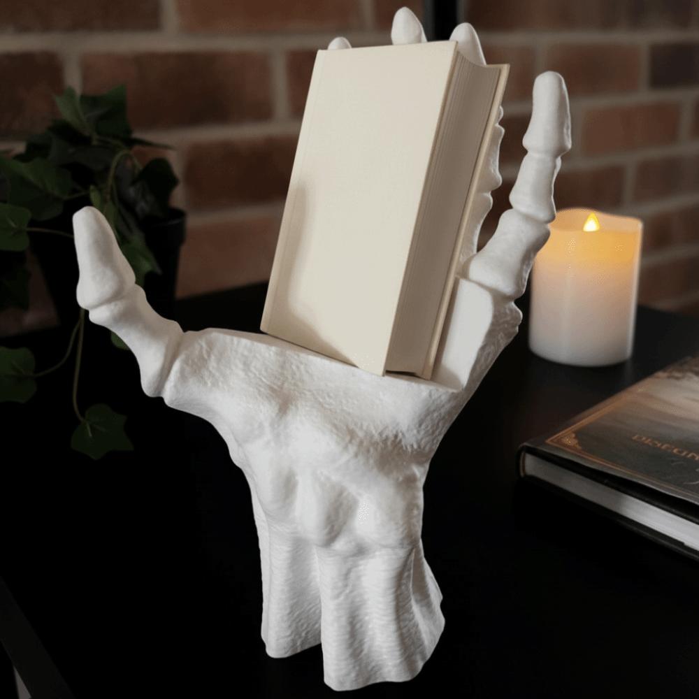 Gothic Style Halloween Skeleton Hand Shaped Bookshelf 3D Printing Book Display Rack Home Decor