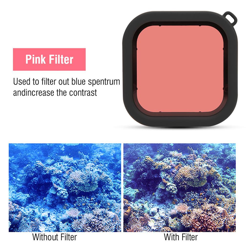 ABS Potápěčský objektivový filtr s provázkem pro akční kameru GoPro 8 Vodotěsné pouzdro světle červený