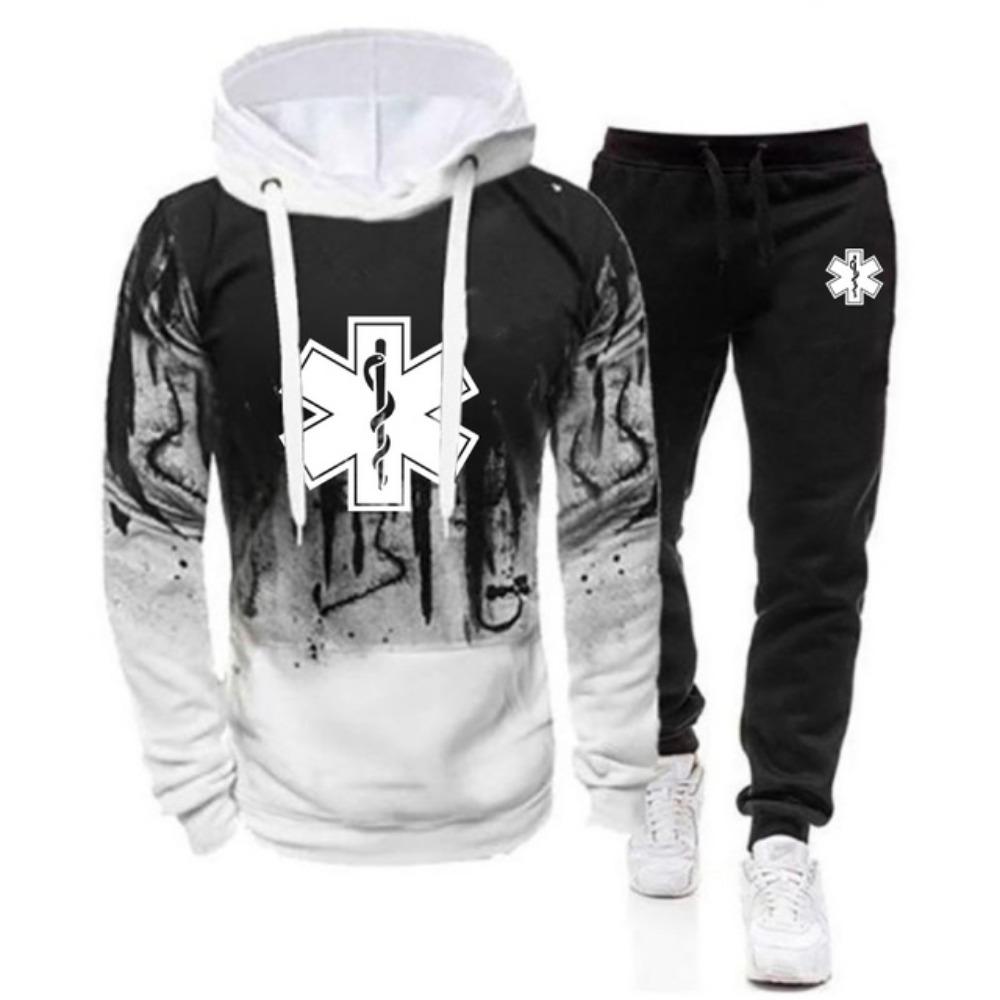 2024 Homme Nouveau Soins Médicaux d'Urgence High Street Sweat à Capuche Dégradé Décontracté Haut de Sport+Pantalon