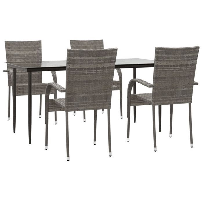 VidaXL Garden Dining Set 5 Pcs Grey Wicker, Outdoor Dining Set, Table and Chair of 3156676