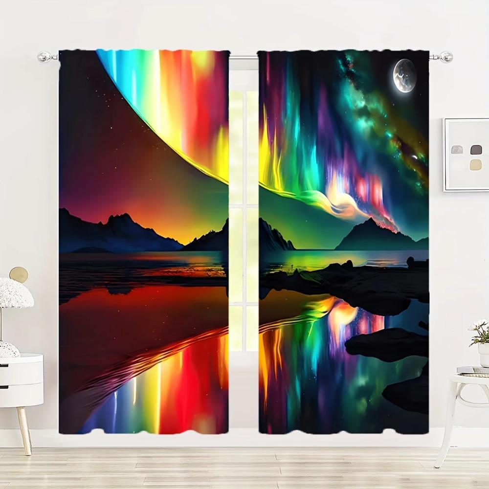 Galaxy Auroral Starry Pattern Design Curtains Rod Pocket Design Curtains Window Treatments For Bed Room Living Room Home Decorationation
