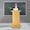 Modern Oak-Colored Wooden Lectern, Adjustable Presentation Stand for Classroom, Mobile Podium with Wheels, 30kg Load Capacity