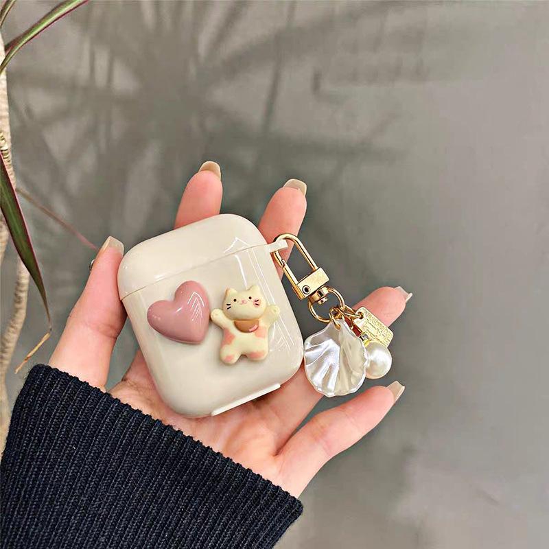 Apple bluetooth protective case earphone case for AirPods Pro cat love shell 1/1/1 generation cute ins