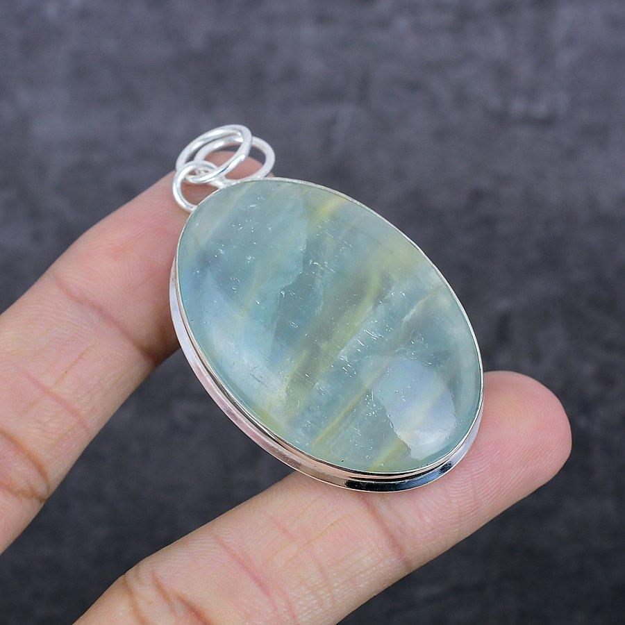 Fluorite Gemstone Handmade 925 Sterling Silver Jewelry Pendant 2.36" t7s20