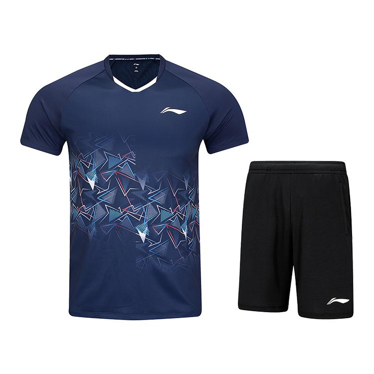 

Li-Ning Comfortable Versatile V-Neck Short Sleeve T-Shirt Simple Tie Shorts Casual Sports Set Unisex Sportswear Deep-Navy AATV009-3 L