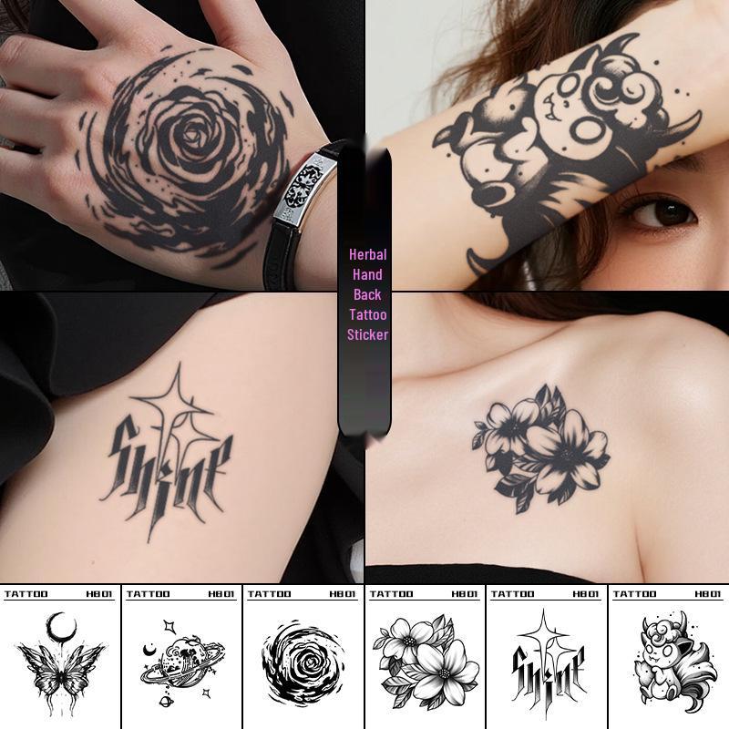 

Herbal Pattern Waterproof Tattoo Sticker - Long-lasting, Dark & Cool for Hand or Shoulder, Unisex Fashion 8x8 cm