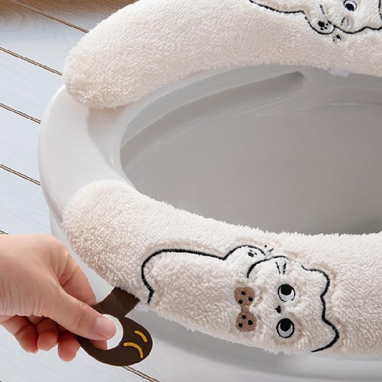 Soft Toilet Seat Cover Soft Fleece Fabric Quick Installation Slip Proof Base Winter Ready Bathroom Accessory