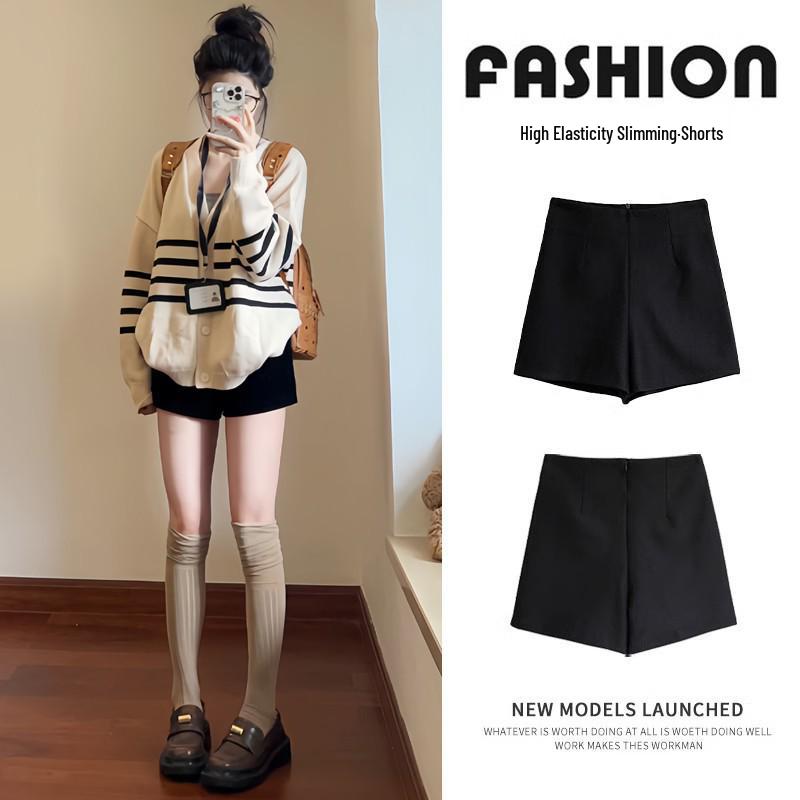 Women's High-Waist Black Suit Hot Pants - Spring/Summer Slimming Sportswear Shorts