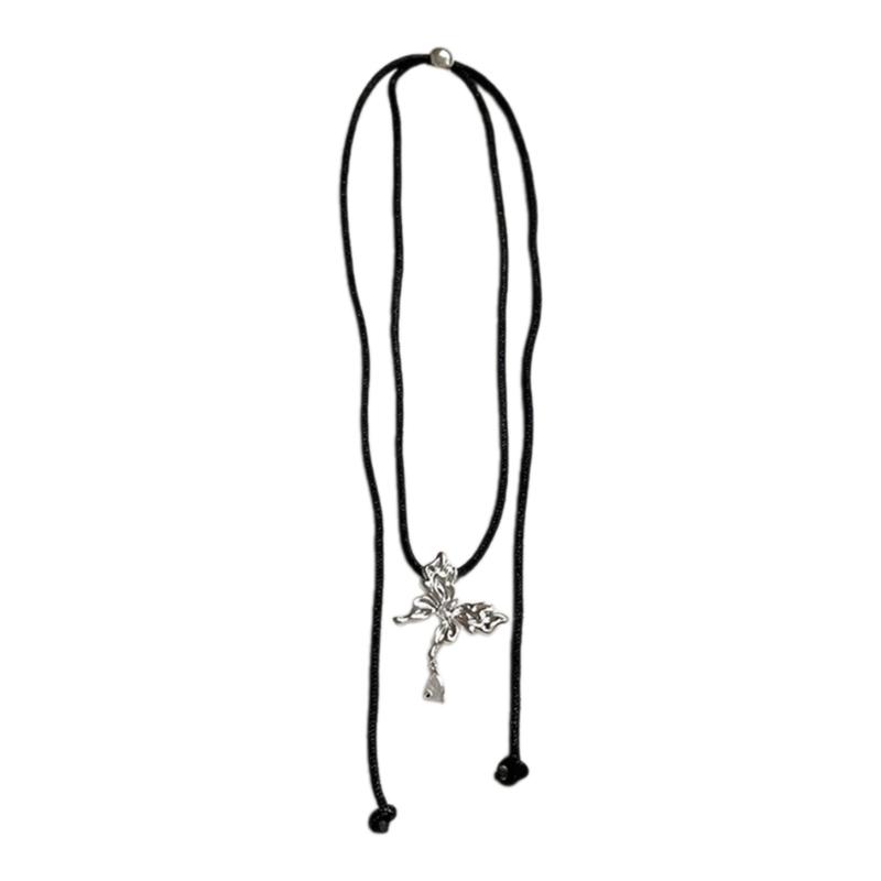 Sophisticated Alloy Butterfly Necklace Stylish Pull String Neckchain Adjustable Rope Chain Choker Stylish Clavicle Chain
