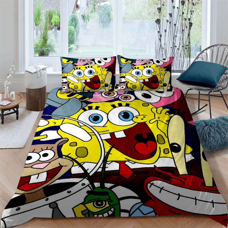 A Variety of SpongeBob SquarePants Patterned Bedding Sets, Soft Duvet Covers and Pillowcases, Suitable for Teenagers, Children a
