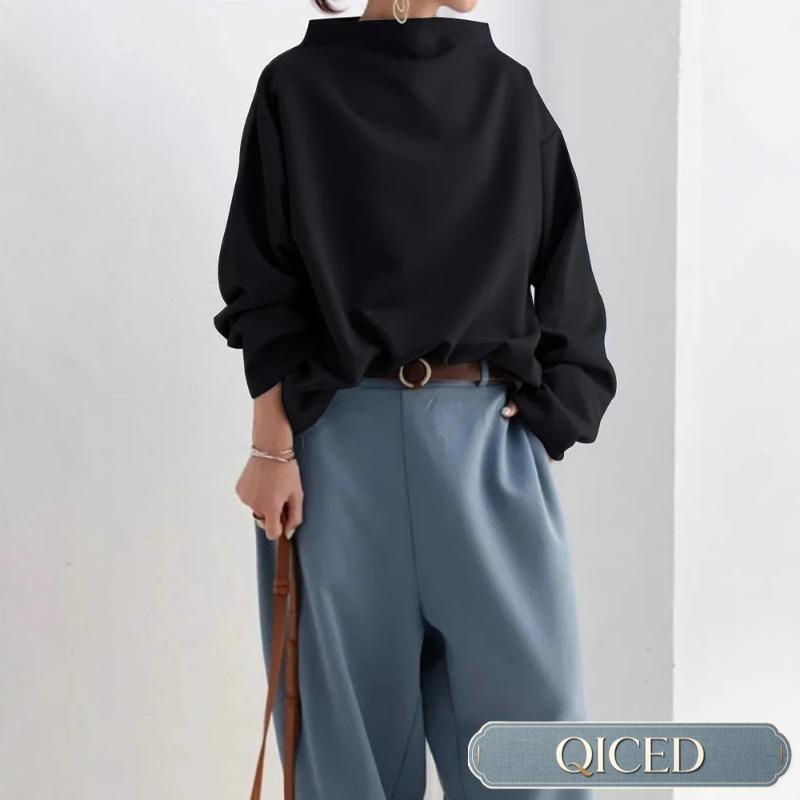 QICED Women's Fashion Half-high Neck Long Sleeve Autumn Winter Casual Blouses & Shirts Casual Chic