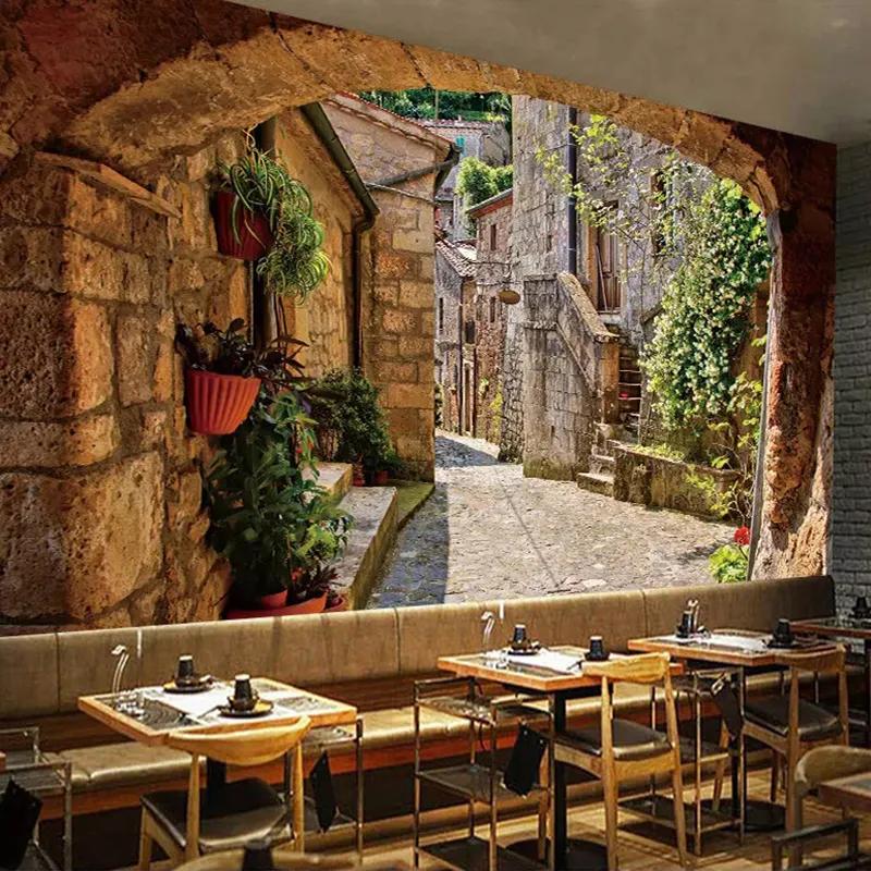 3d Wallpaper European Town Street View Wall Paper Kitchen Living Room Restaurant Home Decoration Mural