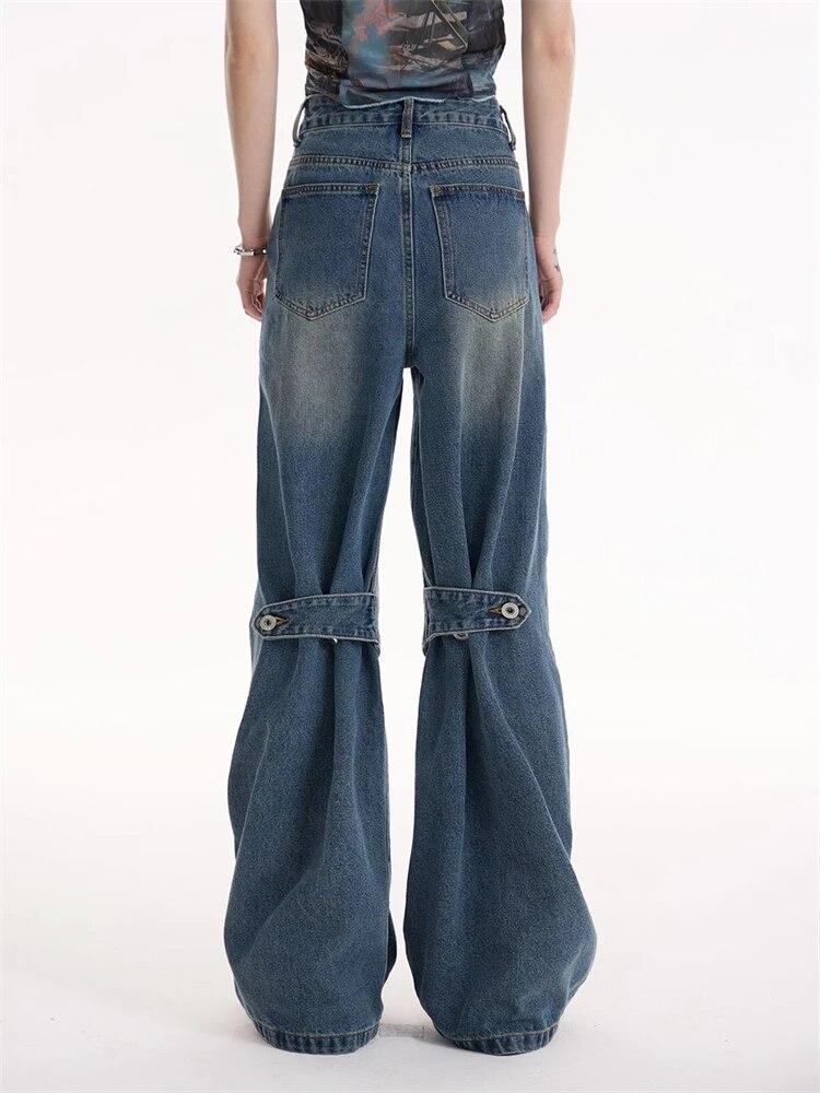 American Vintage High Waist Design Jeans Women Fashion Casual Patchwork Loose Pants Female High Street Irregular Harajuku Cowboy Slacks