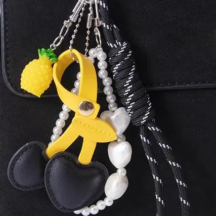 Fun Resin Fruit Key Pearl Chain  Series Leather Cherry Bag Pendant Fashion Backpack Accessories