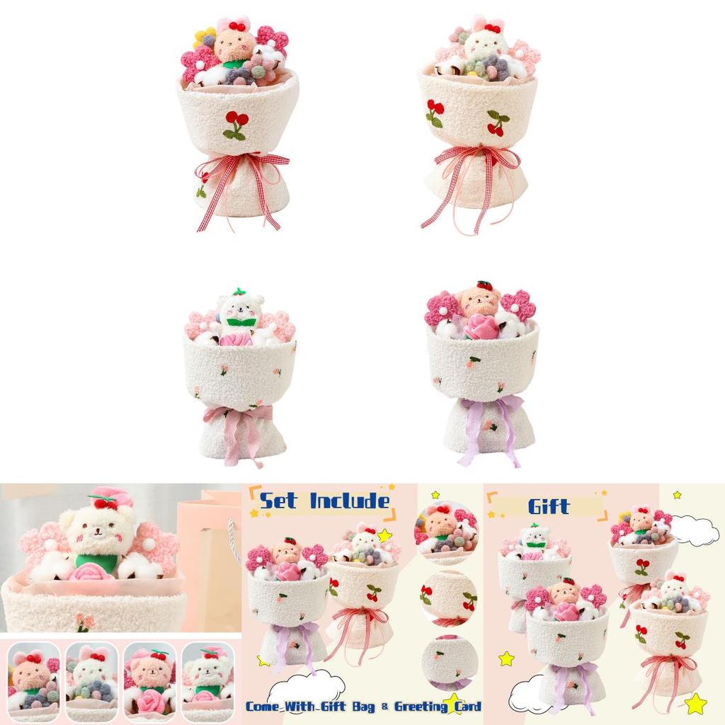 Cute Plush Teddy Bear Bouquet With Roses Ideal Gift For Valentine's Day