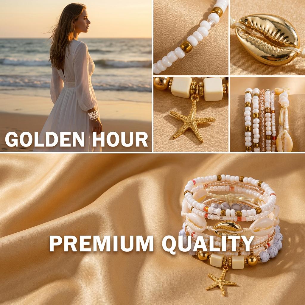 Bohemian Multilayer Shell Starfish Bracelets for Women Summer Beach Elastic Beaded Anklet Bracelet Set Vacation Jewelry Gift