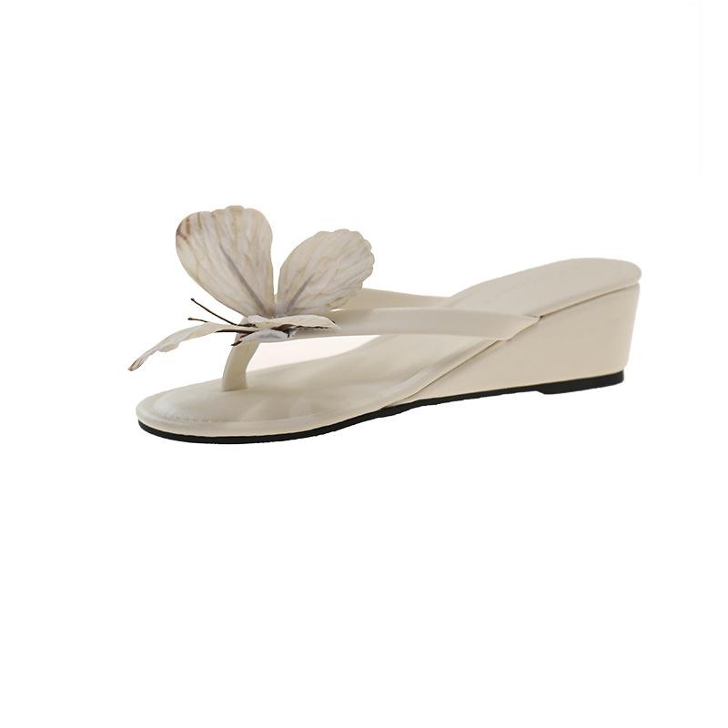 Niche design butterfly one-word slippers female summer 2025 new high-heeled slippers fairy style thick-heeled sandals