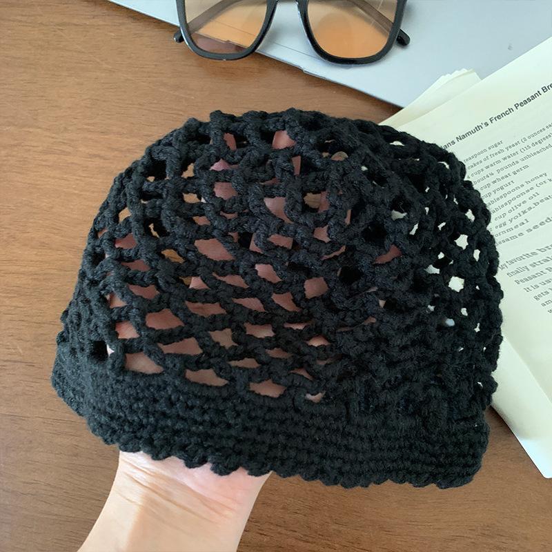 Korean version hollow pattern knitted hat women's fashion versatile atmosphere wool hat handmade crochet bag head cold hat