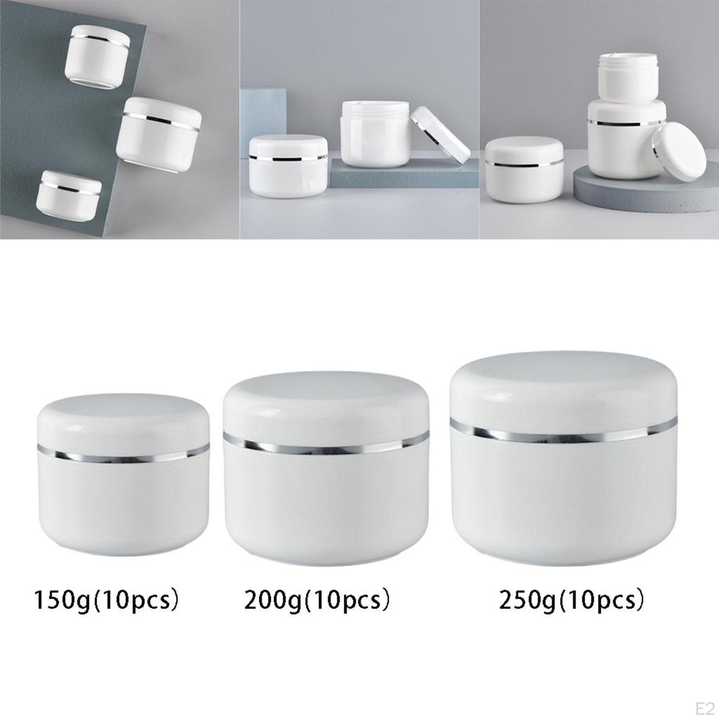 Of 10 Empty Refillable Cosmetic Plastic Jars, Lightweight Make Up Jar Pot Round Lids Jars Easy To