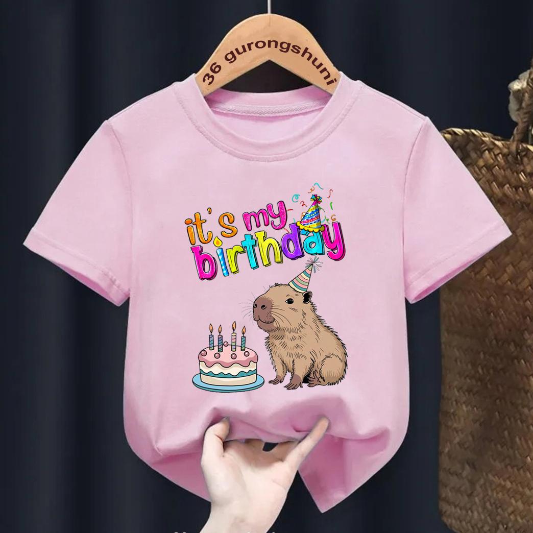 

Футболка с принтом «Акварель, это мой день рождения» с изображением капибары для девочек/мальчиков, забавный подарок на день рождения, детская одежда, футболка Harajuku Kawaii для студентов 7-8T(140cm)