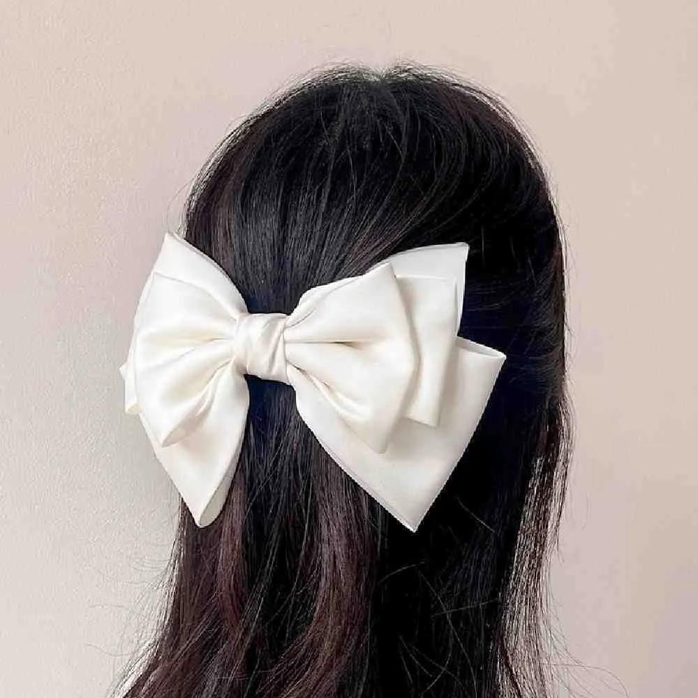Chamol silk 3-tier ribbon hair clip, white large ribbon hair clip, automatic half-updo hair clip, large ribbon claw clip, large ribbon pin