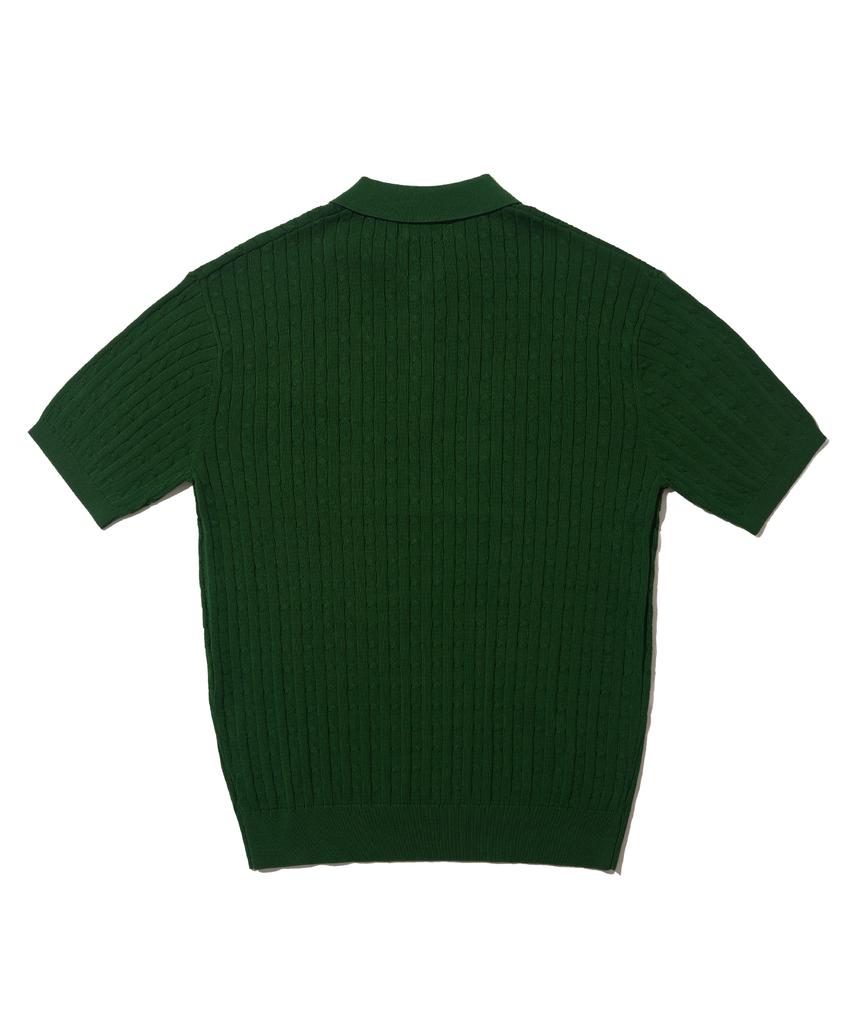 ANALOG MOOD Cable Half-Zip Collar Short-Sleeve Knit (Green)