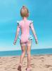 Costume da bagno intero a maniche lunghe con volant per bambina, con slip, certificato CPC per bambini