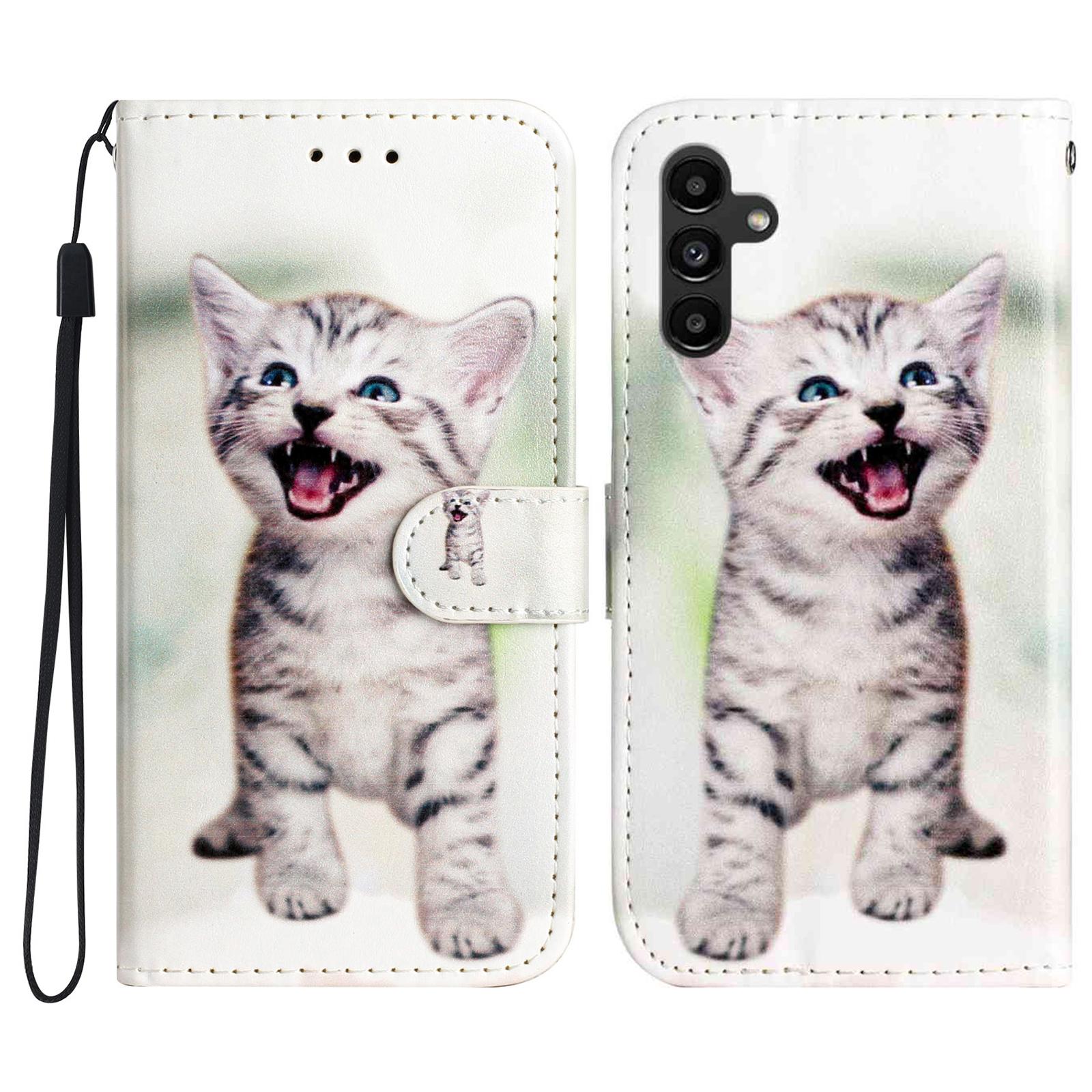 

For Samsung Galaxy A17 Printed Pattern PU Leather Phone Cover Wallet Case with Stand Cat
