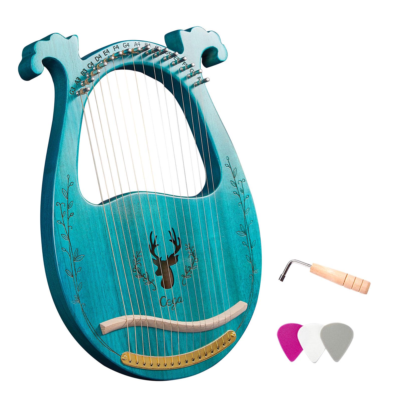 16-струнная деревянная арфа-лира, струнный инструмент с резонансной коробкой и настроечным ключом, 3 шт. медиатора синий