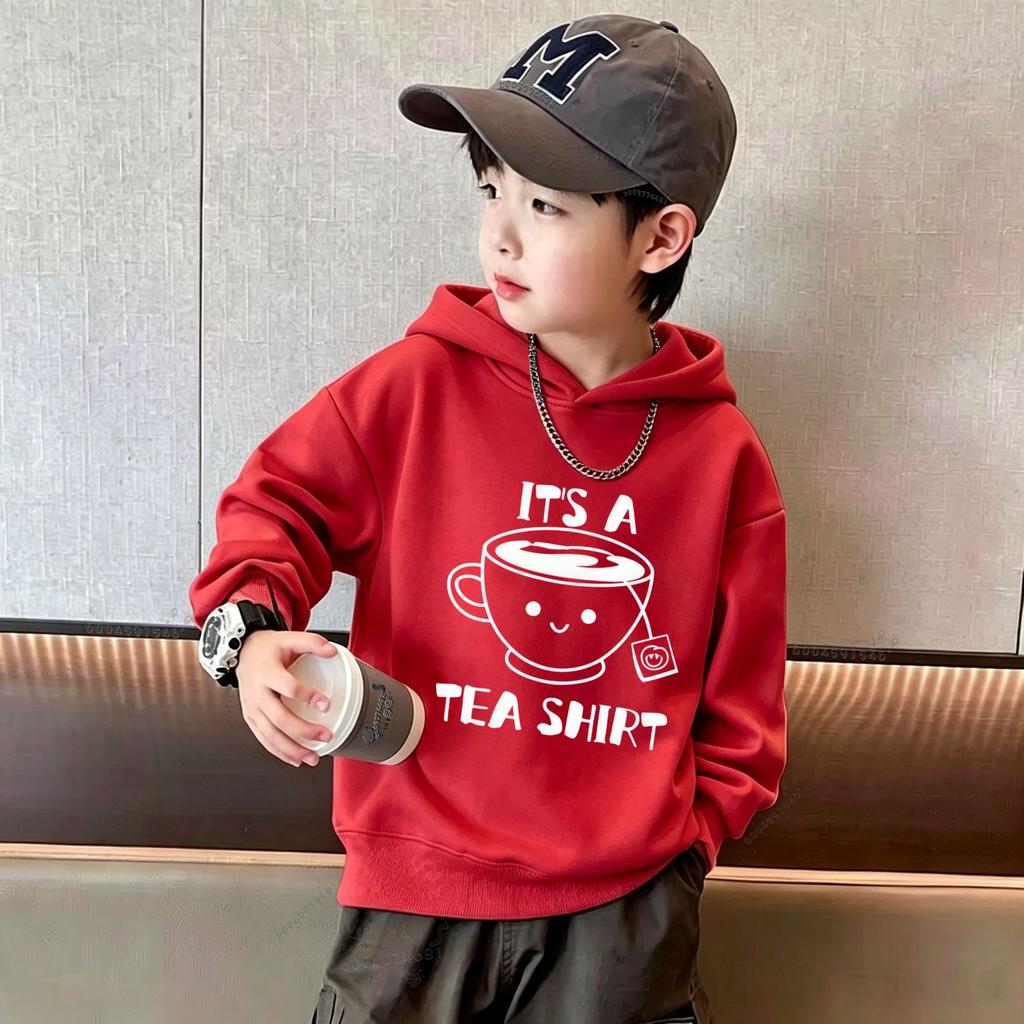 Best-selling Children's Hooded Sweatshirt. Creative Cartoon Cup with Fun Text Prints. Large-sized Children's Hooded Top.