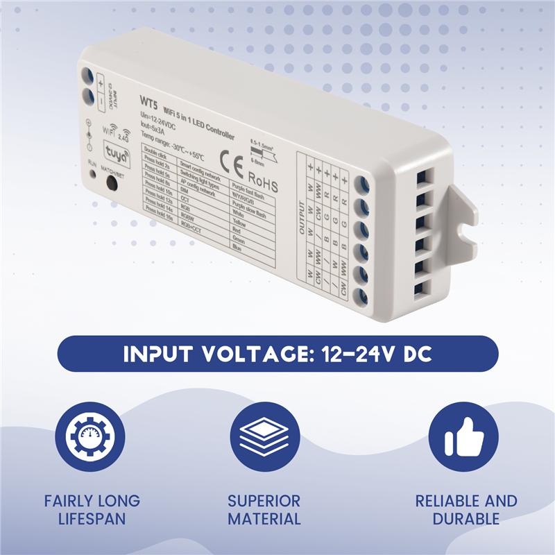 AD23-Tuya LED-Controller 5 in 1 Dimmer CCT RGB RGBW RGBWW RGBWW RGBCCT Streifen Smart Life Wifi 2.4G RF Fernbedienung 12-24V WT5