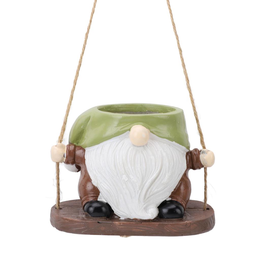 Swing Plant Pot Resin Cute Faceless Gnome Figurine Decorative Hanging Planter for Indoor Outdoor