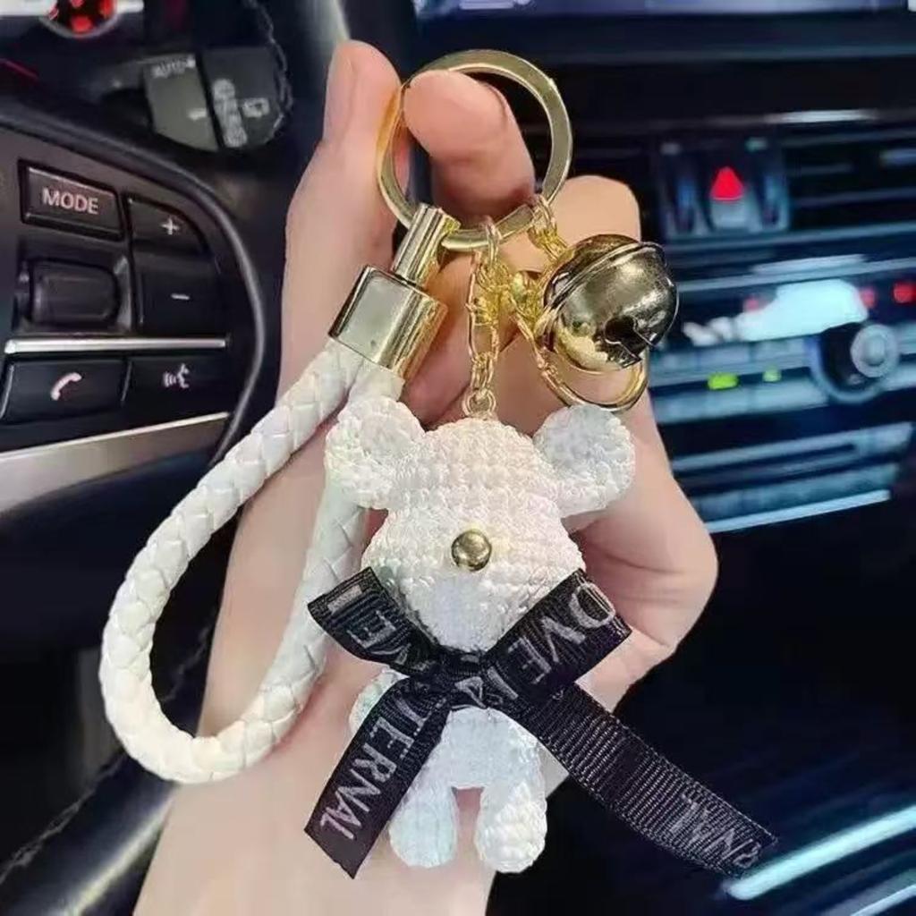Miniature Bear Keychain with Braided Strap and Metal Bell Pendant for Keys Bag Accessories and Gift Decorations Wholesale Bulk