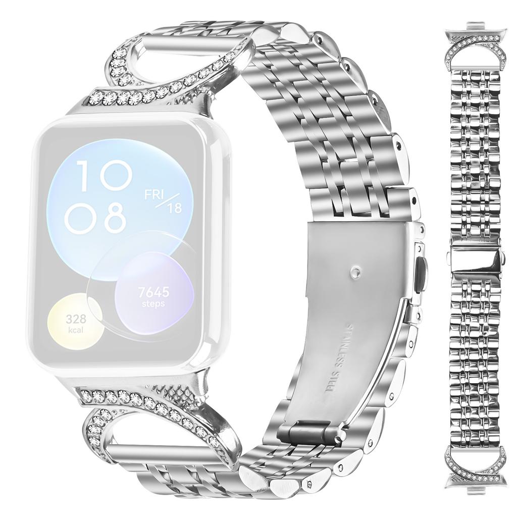 Für Xiaomi Redmi Watch 5/Watch 4 Armband Sieben Perlen Edelstahlarmband mit Strassstein Ochsenhorn-Stil Verbinder