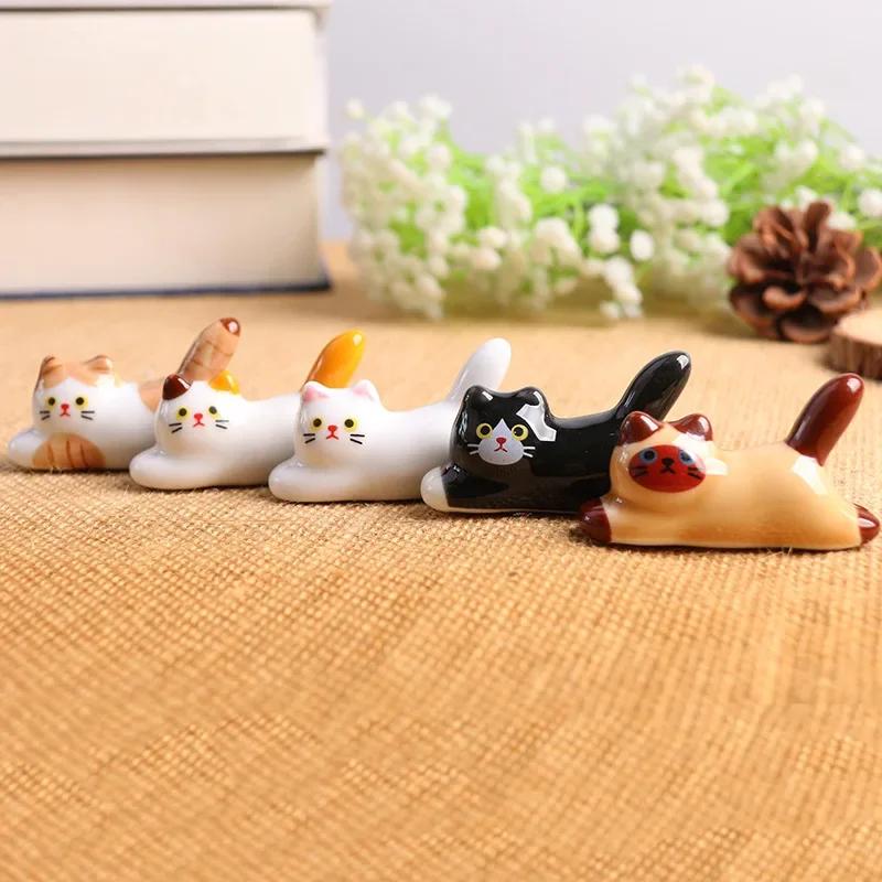 1/5pcs Cute Cat Dog Spoon Fork Rest Tableware Storage Cutlery Stand Chopsticks Holder Ceramic Knife Racks Kitchen Tablewares