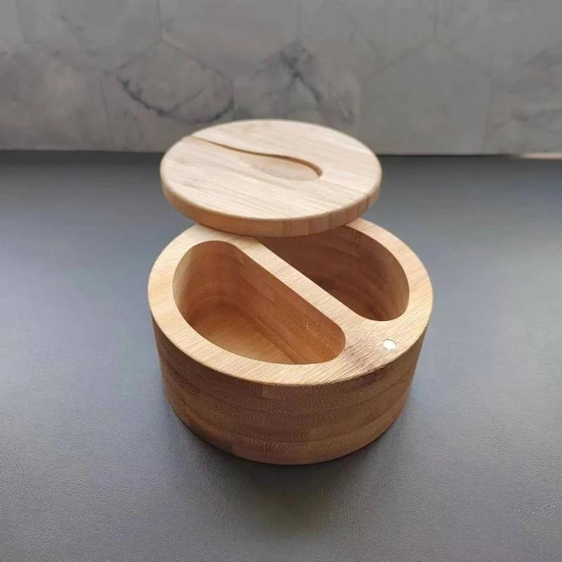 Kitchen Seasoning Bottle Convenience Tools Bamboo Salt Jar Kitchen Circular Bamboo Seasoning Box Spice Rack Accessories