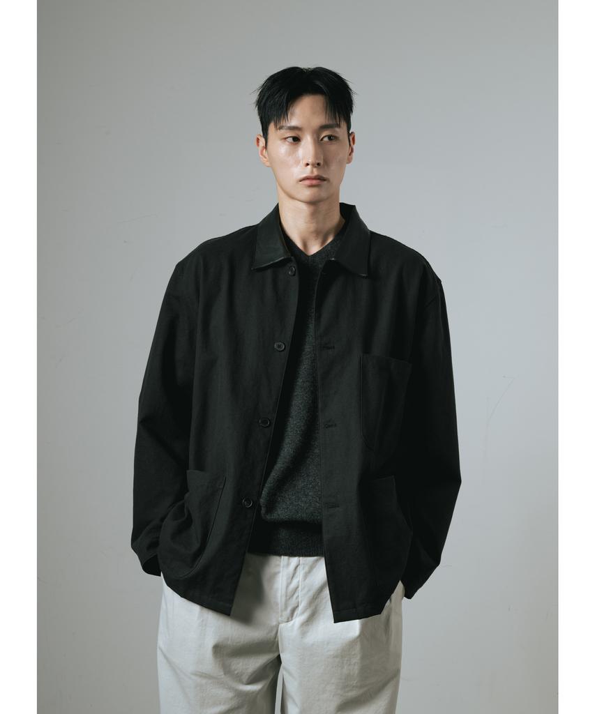 Whagi Leather Collar Coverall Jacket (Black)