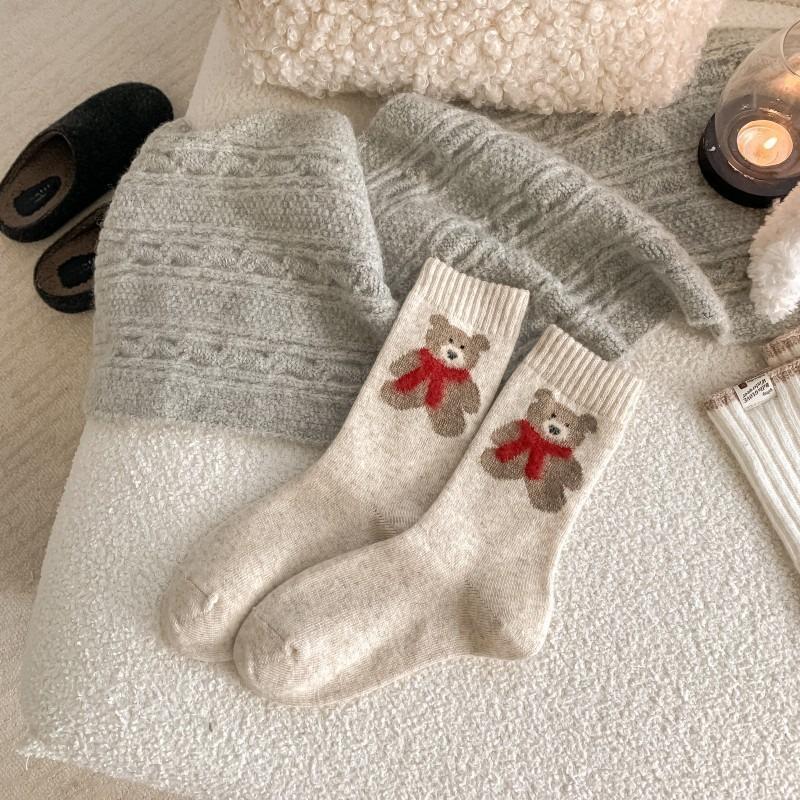 

Женский зимний толстый теплый винтажный шарф милый медведь шерсть в носках-гольфах 1 pair