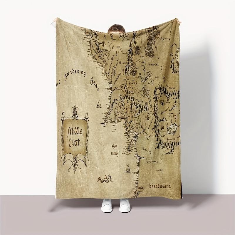 1pc 3D Printed Earth World Map Flannel Throw Blanket - Super Soft Plush Microfiber Polyester