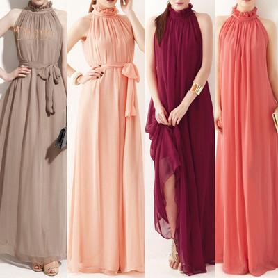 VOS WOMEN'S WEAR Avondfeest Mouwloze maxi-jurk met ruches aan de kraag en riem