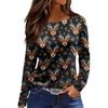 Moda feminina bainha fenda casual natal estampado gola redonda manga comprida top