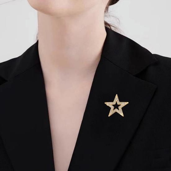 Zinc Alloy Brooch Pin Star Shape Lapel Badge with Rhinestones Inlaid Decorative Outfit Pin