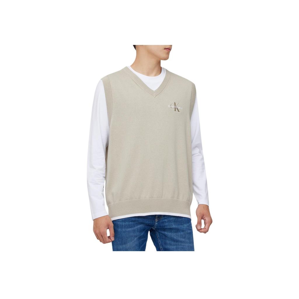 Calvin Klein Letter Embroidery Solid Color Comfortable Knit Sweater Men sweater Beige J324408-PED