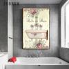 Vintage French Style Posters Bathroom Bathtub Canvas Painting Decoration Watercolor Floral Room Decor Wall Art Painting Pictures